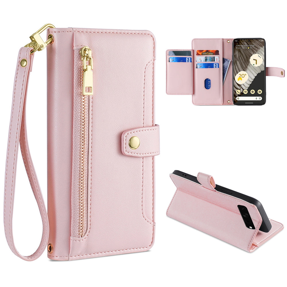 For Google Pixel 7 Pro 5G Textured PU Leather Zipper Pocket Flip Folio Case Multiple Card Slots Wallet Stand Wallet Phone Cover with Wrist Strap and Shoulder Strap For Google Pixel 7 Pro 5G Textured PU Leather Zipper Pocket Flip Folio Case Multiple Card Slots Wallet Stand Wallet Phone Cover with Wrist Strap and Shoulder Strap